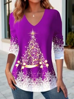 Women's T Shirt Tee Christmas Shirt Black Red Blue Christmas Tree Print Long Sleeve Party Christmas Weekend Festival / Holiday Print Christmas V Neck Regular Fit Painting Spring &Fall 12 Women's T Shirt Tee Christmas Shirt Black Red Blue Christmas Tree Print Long Sleeve Party Christmas Weekend Festival / Holiday Print Christmas V Neck Regular Fit Painting Spring &Fall -Cheap Women Clothing Store lpbbmp1694398640373