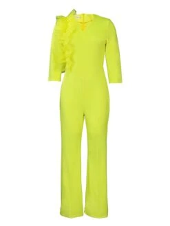 Women's Jumpsuit Ruffle High Waist Solid Color V Neck Christmas Business Office Work Xmas Regular Fit Long Sleeve White Yellow Red S M L Fall -Cheap Women Clothing Store lpcaof1695792431971