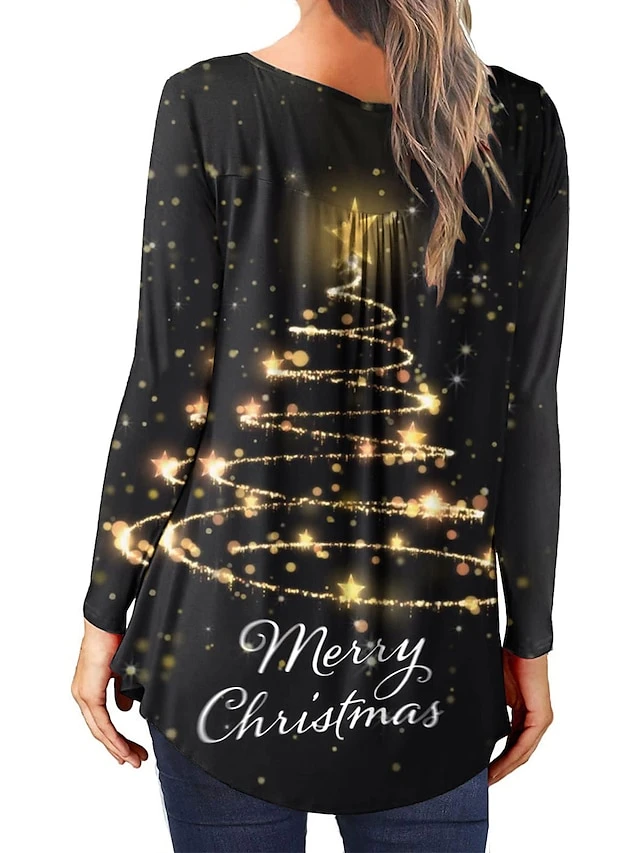 Women's Shirt Christmas Shirt Black Yellow Red Christmas Tree Button Flowing Tunic Print Long Sleeve Christmas Weekend Streetwear Print Christmas Round Neck Regular Fit 8 Women's Shirt Christmas Shirt Black Yellow Red Christmas Tree Button Flowing Tunic Print Long Sleeve Christmas Weekend Streetwear Print Christmas Round Neck Regular Fit - Image 6