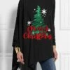 Women's T Shirt Tee Christmas Shirt Black Christmas Tree Snowflake Asymmetrical Print Long Sleeve Christmas Weekend Festival / Holiday High Neck Regular Fit Painting Spring &Fall -Cheap Women Clothing Store lurnez1697540436107