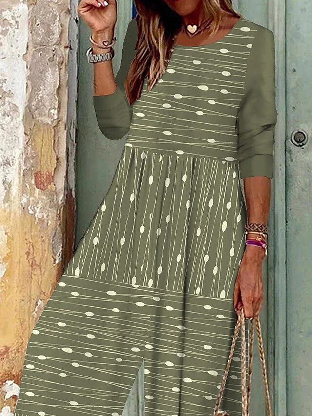 Women's Jumpsuit Print Striped Round Neck Boho Xmas Vacation Christmas Wide Leg Regular Fit Long Sleeve Green S M L All Seasons 4 Women's Jumpsuit Print Striped Round Neck Boho Xmas Vacation Christmas Wide Leg Regular Fit Long Sleeve Green S M L All Seasons - Image 2