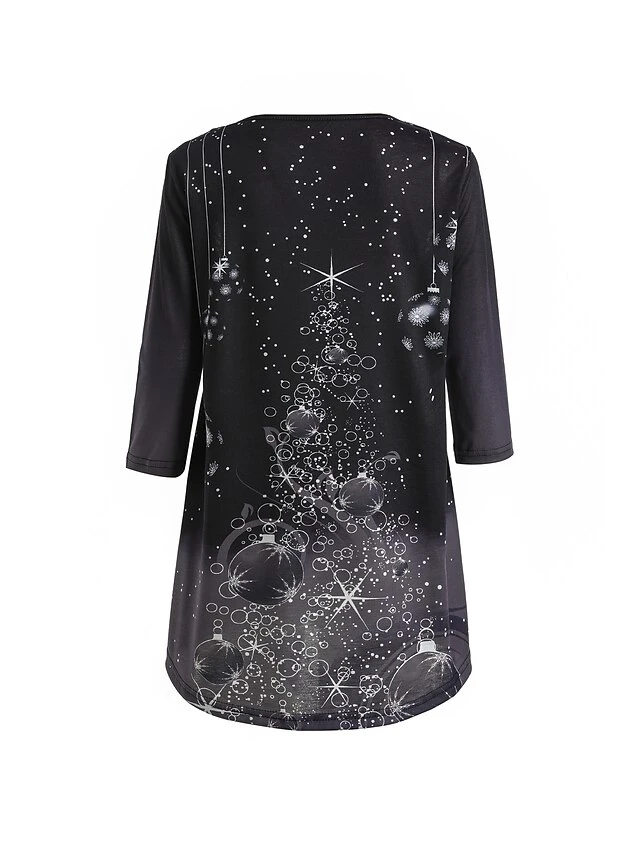 Women's T Shirt Tee Tunic Green Black Blue Graphic Christmas Tree Print Long Sleeve Christmas Weekend Christmas Round Neck Long 3D Printed Painting S 18 Women's T Shirt Tee Tunic Green Black Blue Graphic Christmas Tree Print Long Sleeve Christmas Weekend Christmas Round Neck Long 3D Printed Painting S - Image 16