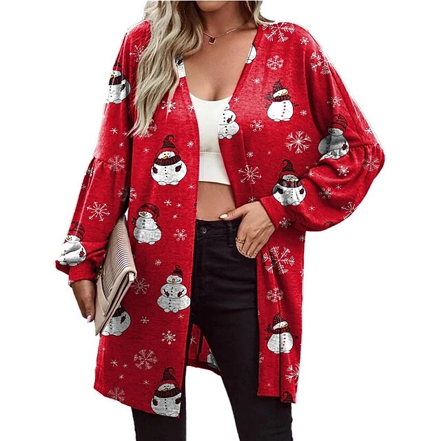 Women's Shirt Shrugs Christmas Shirt Christmas Tree Red Snowman Black Snowman Santa Claus Snowman Christmas Tree Print Long Sleeve Christmas Casual Streetwear V Neck 4 Women's Shirt Shrugs Christmas Shirt Christmas Tree Red Snowman Black Snowman Santa Claus Snowman Christmas Tree Print Long Sleeve Christmas Casual Streetwear V Neck - Image 2