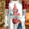 Women's T Shirt Tee Christmas Shirt Red Blue Purple Plaid Ugly Christmas Print Long Sleeve Christmas Weekend Festival / Holiday Round Neck Regular Fit Painting Spring &Fall