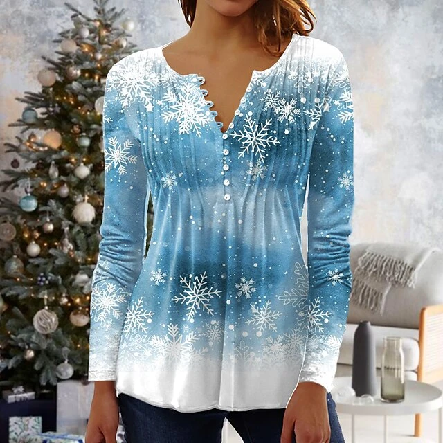 Women's Shirt Blouse Christmas Shirt Maroon Wine Red Black Plaid Snowman Deer Button Print Long Sleeve Christmas Casual Holiday Christmas Round Neck Regular Fit Spring Fall 18 Women's Shirt Blouse Christmas Shirt Maroon Wine Red Black Plaid Snowman Deer Button Print Long Sleeve Christmas Casual Holiday Christmas Round Neck Regular Fit Spring Fall - Image 16