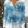 Women's Shirt Christmas Shirt Blue Purple Green Snowflake Button Print 3/4 Length Sleeve Christmas Weekend Streetwear Round Neck Regular Fit 1 Women's Shirt Christmas Shirt Blue Purple Green Snowflake Button Print 3/4 Length Sleeve Christmas Weekend Streetwear Round Neck Regular Fit -Cheap Women Clothing Store mdvrcg1666438158555