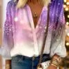 Women's Shirt Blouse Christmas Shirt Red Purple Green Snowflake Button Print Long Sleeve Party Christmas Casual Festival / Holiday Standing Collar Regular Fit Spring &Fall -Cheap Women Clothing Store meyher1695639944736