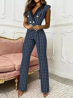 Women's Jumpsuit Button Print Print Shirt Collar Elegant Xmas Party Christmas Vacation Regular Fit Sleeveless Blue White Black S M L Spring -Cheap Women Clothing Store mfkvsl1644385721733