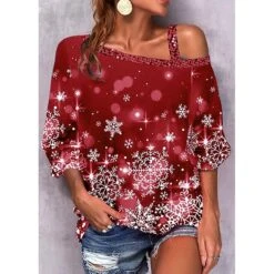 Women's Shirt Christmas Shirt Red Blue Gray Snowflake Print Long Sleeve Christmas Weekend Streetwear Casual Print One Shoulder Regular Fit Cold Shoulder Spring Fall 9 Women's Shirt Christmas Shirt Red Blue Gray Snowflake Print Long Sleeve Christmas Weekend Streetwear Casual Print One Shoulder Regular Fit Cold Shoulder Spring Fall -Cheap Women Clothing Store mfqbve1665373697618