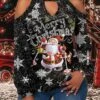 Women's Shirt Christmas Shirt Black White Light Green Santa Claus Snowflake Reindeer Cut Out Print Long Sleeve Christmas Weekend Streetwear Casual Print Round Neck Regular Fit Cold Shoulder -Cheap Women Clothing Store mfshbe1664784848490