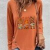 Women's T Shirt Tee Christmas Shirt Blue Orange Green Santa's Helper Print Long Sleeve Christmas Weekend Basic Round Neck Regular Fit Painting Spring &Fall -Cheap Women Clothing Store mhwmtq1694086229741