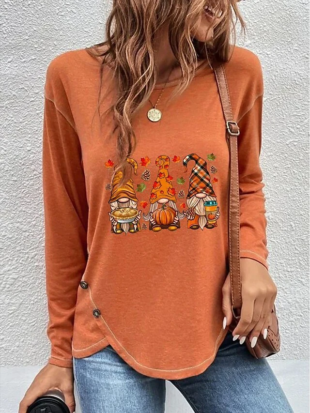Women's T Shirt Tee Christmas Shirt Blue Orange Green Santa's Helper Print Long Sleeve Christmas Weekend Basic Round Neck Regular Fit Painting Spring &Fall 3 Women's T Shirt Tee Christmas Shirt Blue Orange Green Santa's Helper Print Long Sleeve Christmas Weekend Basic Round Neck Regular Fit Painting Spring &Fall