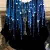 Women's Plus Size Shirt Blouse Blue Color Gradient Print Long Sleeve Christmas Daily Vacation Holiday Casual Crewneck Regular Fit Spring Fall Winter