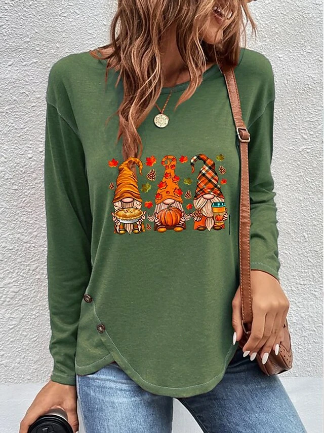Women's T Shirt Tee Christmas Shirt Blue Orange Green Santa's Helper Print Long Sleeve Christmas Weekend Basic Round Neck Regular Fit Painting Spring &Fall 6 Women's T Shirt Tee Christmas Shirt Blue Orange Green Santa's Helper Print Long Sleeve Christmas Weekend Basic Round Neck Regular Fit Painting Spring &Fall - Image 4