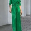 Women's Jumpsuit Lace Up High Waist Solid Color V Neck Business Office Work Xmas Party Christmas Regular Fit Long Sleeve Green S M L Summer
