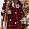 Women's Blouse Christmas Shirt Red Plaid Snowflake Button Print Long Sleeve Christmas Casual Festival / Holiday Shirt Collar Regular Fit Spring &Fall