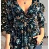 Women's Blouse Christmas Shirt Blue Snowflake Flowing Tunic Print Long Sleeve Casual Fashion V Neck Regular Fit Spring &Fall -Cheap Women Clothing Store mnwfeg1697109970742