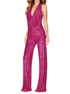 Women's Pants Sets Black White Pink Sparkly Sequins Sleeveless Party Christmas Metallic V Neck Regular Fit Spring & Summer -Cheap Women Clothing Store mpetnm1696758553876