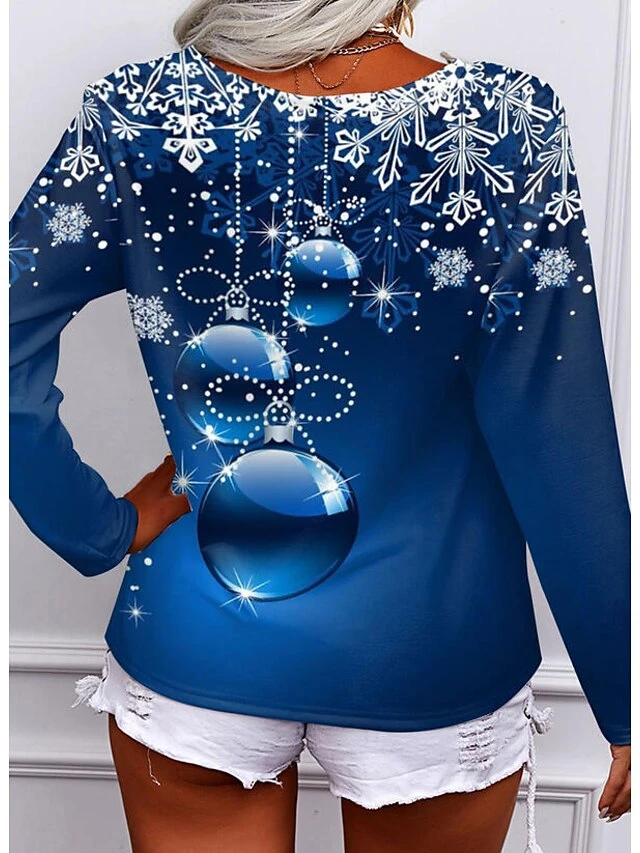 Women's T Shirt Tee Christmas Shirt Red Blue Purple Graphic Snowflake Quarter Zip Print Long Sleeve Casual Weekend Basic Print Christmas V Neck Regular Fit Painting Fall & Winter 8 Women's T Shirt Tee Christmas Shirt Red Blue Purple Graphic Snowflake Quarter Zip Print Long Sleeve Casual Weekend Basic Print Christmas V Neck Regular Fit Painting Fall & Winter - Image 6