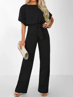 Women's Jumpsuit Lace Up High Waist Solid Color Crew Neck Xmas Business Office Work Christmas Regular Fit Half Sleeve Black Yellow Pink S M L Summer 24 Women's Jumpsuit Lace Up High Waist Solid Color Crew Neck Xmas Business Office Work Christmas Regular Fit Half Sleeve Black Yellow Pink S M L Summer -Cheap Women Clothing Store mpzvdf1692616125413