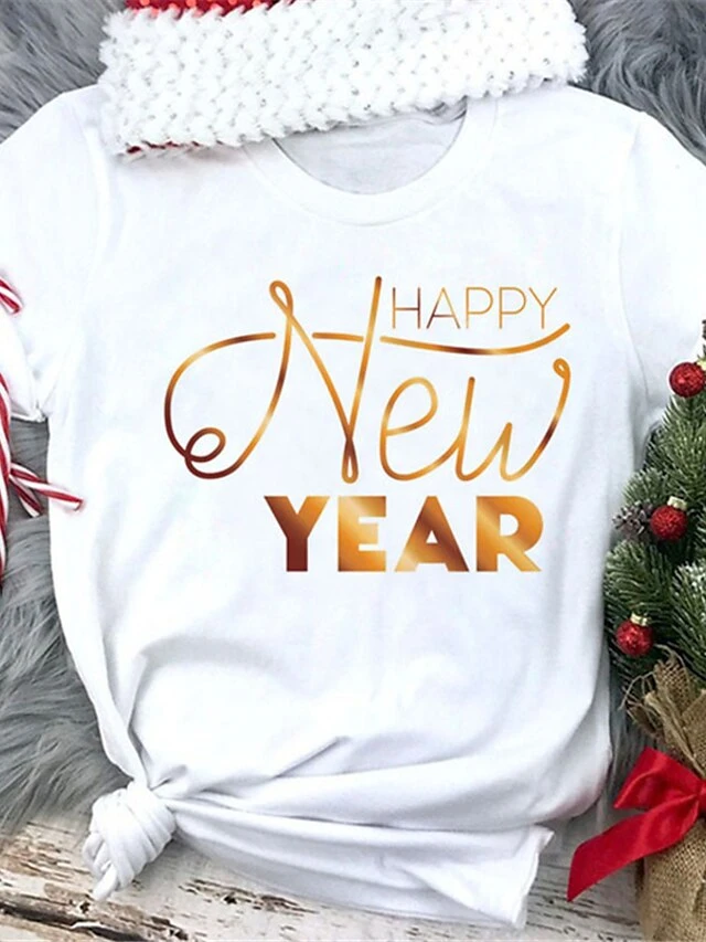 Women's T Shirt Tee Christmas Shirt Black White Yellow Christmas Tree Text Snowflake Print Short Sleeve Christmas Gift Casual Basic Christmas Round Neck Regular Fit Painting 6 Women's T Shirt Tee Christmas Shirt Black White Yellow Christmas Tree Text Snowflake Print Short Sleeve Christmas Gift Casual Basic Christmas Round Neck Regular Fit Painting - Image 4