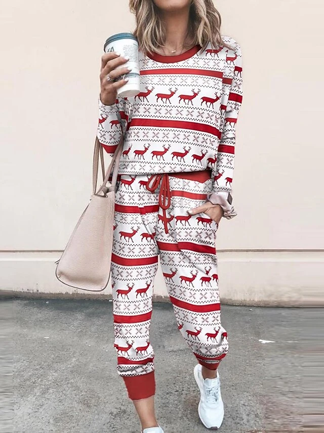 Women's Sweatshirt Tracksuit Pants Sets Black White Red Graphic Reindeer Drawstring Print Long Sleeve Outdoor Casual Sports Christmas Round Neck Regular Fit Spring &Fall 3 Women's Sweatshirt Tracksuit Pants Sets Black White Red Graphic Reindeer Drawstring Print Long Sleeve Outdoor Casual Sports Christmas Round Neck Regular Fit Spring &Fall