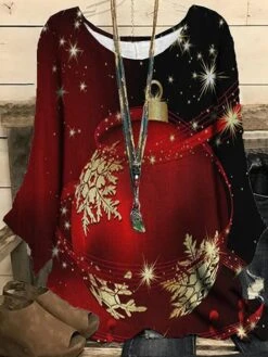 Women‘s Plus Size Christmas Tops Blouse Shirt Santa Claus Snowman Print Long Sleeve Crewneck Casual Daily Polyester Winter Fall Green Blue -Cheap Women Clothing Store msgjkk1668063737874