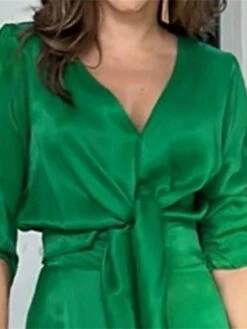 Women's Jumpsuit Lace Up High Waist Solid Color V Neck Business Office Work Xmas Party Christmas Regular Fit Long Sleeve Green S M L Summer -Cheap Women Clothing Store msojsg1681730543165