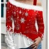 Women's Blouse Christmas Shirt White Wine Red Christmas Tree Snowflake Print Long Sleeve Christmas Casual Festival / Holiday Fur Collar Regular Fit Spring &Fall
