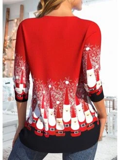 Women's T Shirt Tee Christmas Shirt Pink Red Blue Santa Claus Print Long Sleeve Christmas Weekend Festival / Holiday Christmas V Neck Regular Fit Painting Spring &Fall -Cheap Women Clothing Store mtzloa1695118760012