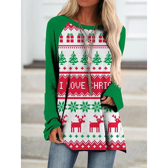 Women's Shirt Christmas Shirt Light Green Royal Blue Blue Christmas Tree Snowflake Ugly Christmas Print Long Sleeve Christmas Weekend Streetwear Casual Christmas Round Neck Regular Fit 6 Women's Shirt Christmas Shirt Light Green Royal Blue Blue Christmas Tree Snowflake Ugly Christmas Print Long Sleeve Christmas Weekend Streetwear Casual Christmas Round Neck Regular Fit - Image 4