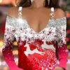 Women's Shirt Blouse Pink Red Blue Snowflake Deer Cut Out Print Long Sleeve Christmas Weekend Streetwear Casual V Neck Regular Fit Cold Shoulder Spring Fall 1 Women's Shirt Blouse Pink Red Blue Snowflake Deer Cut Out Print Long Sleeve Christmas Weekend Streetwear Casual V Neck Regular Fit Cold Shoulder Spring Fall -Cheap Women Clothing Store mylopg1669004512162