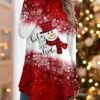 Women's Christmas Shirt Red Blue Purple Snowman Snowflake Asymmetrical Print Long Sleeve Party Christmas Weekend Festival / Holiday High Neck Regular Fit Painting Spring &Fall