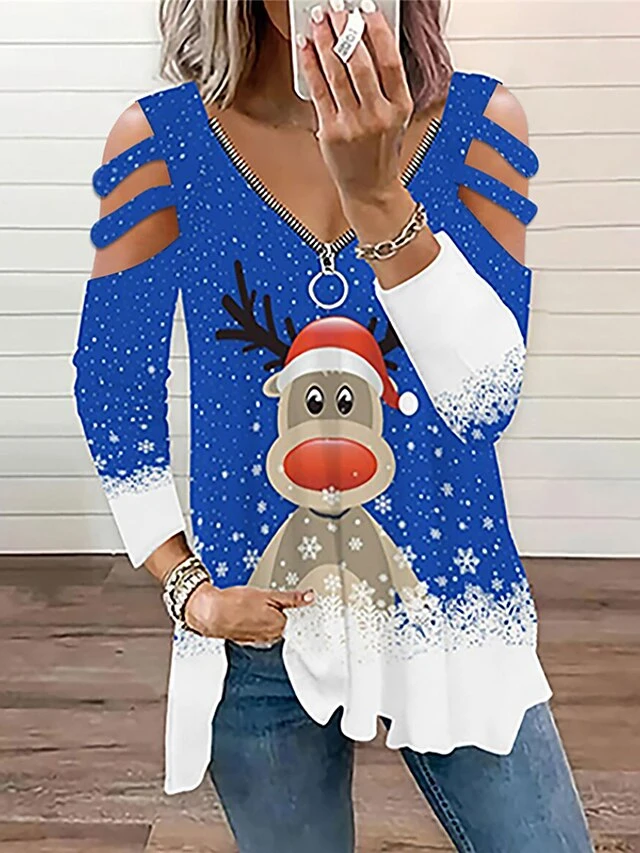 Women's Funny Tee Shirt Christmas Shirt Black Pink Red Elf Print Long Sleeve Christmas Christmas V Neck Loose Fit Chicago 8 Women's Funny Tee Shirt Christmas Shirt Black Pink Red Elf Print Long Sleeve Christmas Christmas V Neck Loose Fit Chicago - Image 6