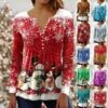 Women's Shirt Blouse Christmas Shirt Maroon Wine Red Black Plaid Snowman Deer Button Print Long Sleeve Christmas Casual Holiday Christmas Round Neck Regular Fit Spring Fall -Cheap Women Clothing Store ndacia1669202084441