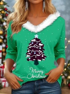 Women's T Shirt Tee Christmas Shirt Yellow Red Purple Christmas Tree Print Long Sleeve Party Christmas Weekend Festival / Holiday Fur Collar Regular Fit Painting Fall & Winter 8 Women's T Shirt Tee Christmas Shirt Yellow Red Purple Christmas Tree Print Long Sleeve Party Christmas Weekend Festival / Holiday Fur Collar Regular Fit Painting Fall & Winter -Cheap Women Clothing Store nirptv1697193957859