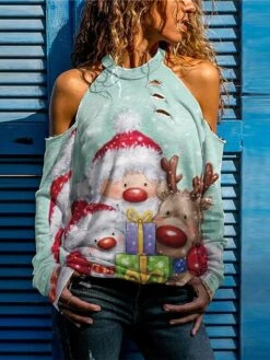 Women's T Shirt Tee Christmas Shirt Black Wine Peach Santa Claus Snowman Snowflake Patchwork Cut Out Cold Shoulder Long Sleeve Christmas Gift Christmas Round Neck Loose Fit Floral Cold Shoulder 15 Women's T Shirt Tee Christmas Shirt Black Wine Peach Santa Claus Snowman Snowflake Patchwork Cut Out Cold Shoulder Long Sleeve Christmas Gift Christmas Round Neck Loose Fit Floral Cold Shoulder -Cheap Women Clothing Store nnbllk1635841580319