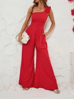 Women's Jumpsuit Ruffle Patchwork Solid Color One Shoulder Streetwear Christmas Party Street Xmas Wide Leg Slim Sleeveless Red S M L Fall 10 Women's Jumpsuit Ruffle Patchwork Solid Color One Shoulder Streetwear Christmas Party Street Xmas Wide Leg Slim Sleeveless Red S M L Fall -Cheap Women Clothing Store nqhplr1695368085738