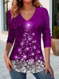 Women's T Shirt Tee Christmas Shirt Black Red Blue Christmas Tree Sparkly Print Long Sleeve Party Christmas Weekend Festival / Holiday V Neck Regular Fit Painting Spring &Fall 10 Women's T Shirt Tee Christmas Shirt Black Red Blue Christmas Tree Sparkly Print Long Sleeve Party Christmas Weekend Festival / Holiday V Neck Regular Fit Painting Spring &Fall -Cheap Women Clothing Store nqogxj1697768120397