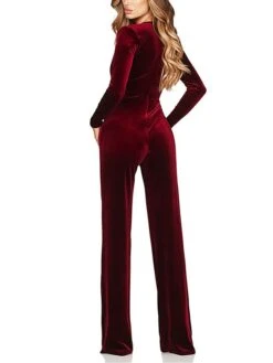 Women's Jumpsuit Velvet Lace Up High Waist Solid Color Deep V Dressy Xmas Wedding Party Christmas Business Office Work Regular Fit Long Sleeve Black Wine Red S M L Fall 23 Women's Jumpsuit Velvet Lace Up High Waist Solid Color Deep V Dressy Xmas Wedding Party Christmas Business Office Work Regular Fit Long Sleeve Black Wine Red S M L Fall -Cheap Women Clothing Store nyosas1690352967957