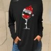 Women's T Shirt Tee Christmas Shirt Black Pink Red Wine Glass Rhinestone Print Long Sleeve Party Christmas Weekend Festival / Holiday Christmas Round Neck Regular Fit Painting Spring &Fall 1 Women's T Shirt Tee Christmas Shirt Black Pink Red Wine Glass Rhinestone Print Long Sleeve Party Christmas Weekend Festival / Holiday Christmas Round Neck Regular Fit Painting Spring &Fall -Cheap Women Clothing Store nyqflm1694685126295