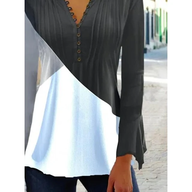 Women's Shirt Christmas Shirt Black Wine Red Color Block Snowflake Button Print Long Sleeve Christmas Weekend Streetwear Casual Round Neck Regular Fit Spring Fall 9 Women's Shirt Christmas Shirt Black Wine Red Color Block Snowflake Button Print Long Sleeve Christmas Weekend Streetwear Casual Round Neck Regular Fit Spring Fall - Image 7