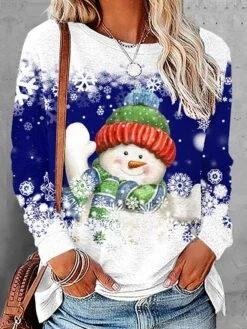 Women's T Shirt Tee Christmas Shirt Black Pink Red Snowman Snowflake Print Long Sleeve Christmas Weekend Basic Christmas Round Neck Regular Fit Painting Fall & Winter 15 Women's T Shirt Tee Christmas Shirt Black Pink Red Snowman Snowflake Print Long Sleeve Christmas Weekend Basic Christmas Round Neck Regular Fit Painting Fall & Winter -Cheap Women Clothing Store oafqlq1668479199011