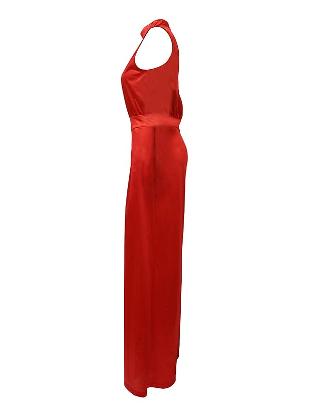 Women's Jumpsuit Pleated High Waist Solid Color Stand Collar Elegant Party Xmas Christmas Regular Fit Sleeveless Black Red Apricot S M L Fall 7 Women's Jumpsuit Pleated High Waist Solid Color Stand Collar Elegant Party Xmas Christmas Regular Fit Sleeveless Black Red Apricot S M L Fall - Image 5
