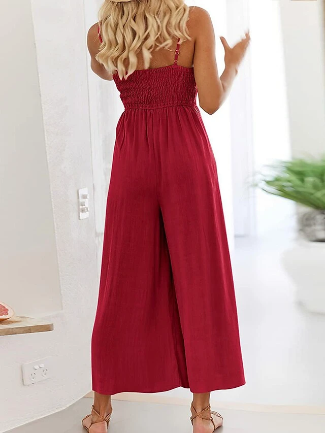 Women's Jumpsuit Cut Out Solid Color Crew Neck Casual Xmas Daily Weekend Christmas Wide Leg Regular Fit Sleeveless Camisole Red Green S M L Summer 4 Women's Jumpsuit Cut Out Solid Color Crew Neck Casual Xmas Daily Weekend Christmas Wide Leg Regular Fit Sleeveless Camisole Red Green S M L Summer - Image 2