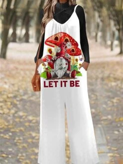 Women's Jumpsuit Pocket Print Santa Claus U Neck Casual Christmas Daily Xmas Straight Regular Fit Spaghetti Strap White Wine Red S M L All Seasons -Cheap Women Clothing Store oevwvj1695281559796