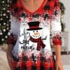 Women's T Shirt Tee Christmas Shirt Red Plaid Snowman Snowflake Print Long Sleeve Party Christmas Weekend Festival / Holiday Christmas V Neck Regular Fit Painting Spring &Fall 1 Women's T Shirt Tee Christmas Shirt Red Plaid Snowman Snowflake Print Long Sleeve Party Christmas Weekend Festival / Holiday Christmas V Neck Regular Fit Painting Spring &Fall -Cheap Women Clothing Store ojangk1694512710944