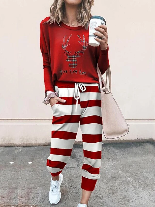 Women's Sweatshirt Tracksuit Pants Sets Black White Red Graphic Reindeer Drawstring Print Long Sleeve Outdoor Casual Sports Christmas Round Neck Regular Fit Spring &Fall 4 Women's Sweatshirt Tracksuit Pants Sets Black White Red Graphic Reindeer Drawstring Print Long Sleeve Outdoor Casual Sports Christmas Round Neck Regular Fit Spring &Fall - Image 2