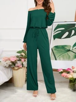 Women's Jumpsuit Pocket Drawstring Solid Color Off Shoulder Christmas Business Office Work Xmas Regular Fit Long Sleeve Black Red Blue S M L Fall -Cheap Women Clothing Store olnbkz1694415705831