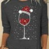Women's T Shirt Tee Christmas Shirt Black Pink Blue Wine Glass Rhinestone Print Long Sleeve Party Christmas Weekend Festival / Holiday Round Neck Regular Fit Painting Spring &Fall -Cheap Women Clothing Store olynhu1696843857572